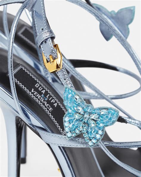 Versace Crystal Butterflies Metallic Sandals In Light Blue